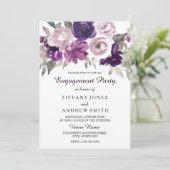 Elegant Paarse Waterverf Floral Engagement Party Kaart (Staand voorkant)