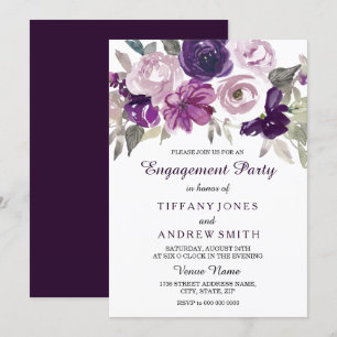Elegant Paarse Waterverf Floral Engagement Party Kaart