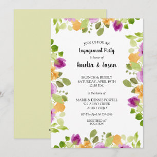 Elegant Paarse Waterverf Floral Engagement Party Kaart