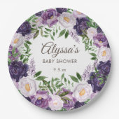 Elegant Paarse Waterverf Floral Girl Baby shower Papieren Bordje (Voorkant)