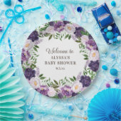 Elegant Paarse Waterverf Floral Girl Baby shower Papieren Bordje (Feest)
