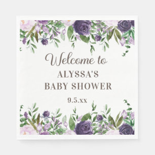 Elegant Paarse Waterverf Floral Girl Baby shower Servet