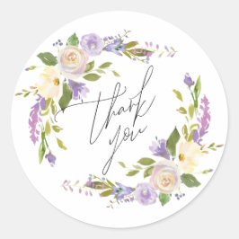 Elegant Paarse Waterverf Floral Hartelijk dank Ronde Sticker