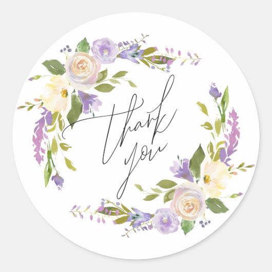 Elegant Paarse Waterverf Floral Hartelijk dank Ronde Sticker (Voorkant)