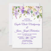 Elegant Paarse Waterverf Floral Modern Wedding Kaart (Voorkant)