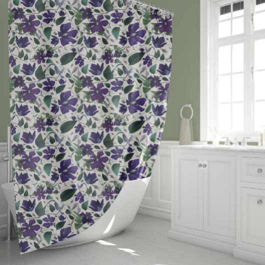 Elegant Paarse Waterverf Floral Pattern Douchegordijn