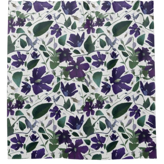 Elegant Paarse Waterverf Floral Pattern Douchegordijn (Voorkant)