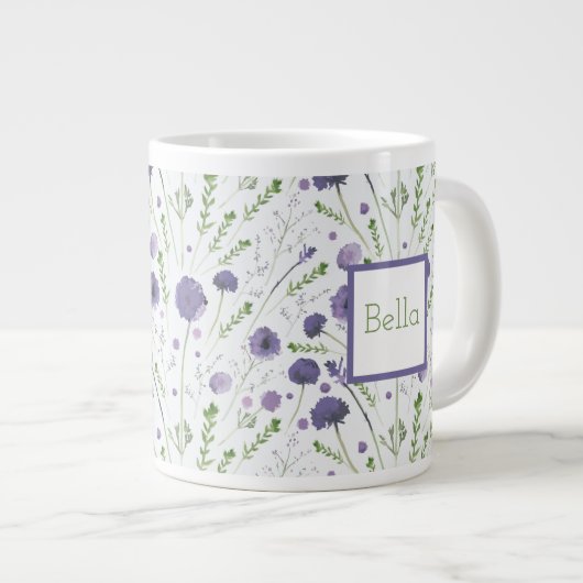 Elegant Paarse Waterverf Floral Pattern Grote Koffiekop (Voorkant rechts)