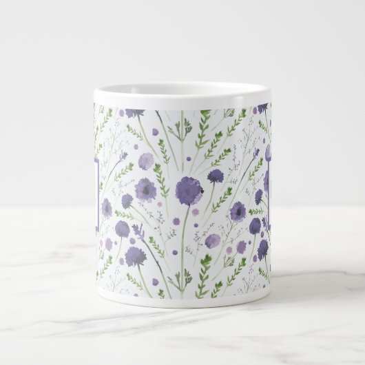 Elegant Paarse Waterverf Floral Pattern Grote Koffiekop (Voorkant)