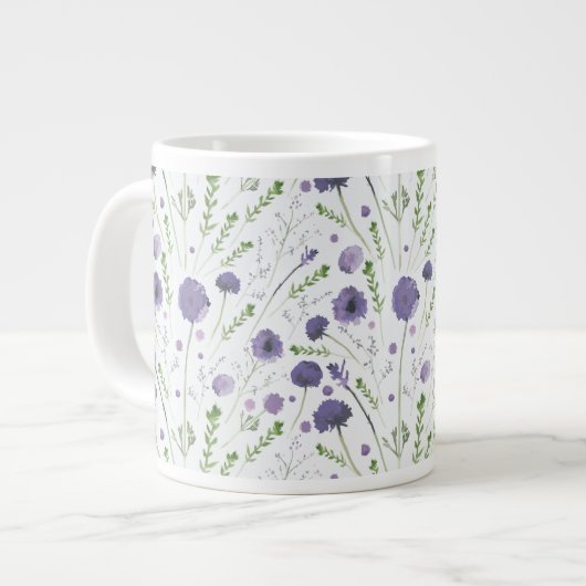 Elegant Paarse Waterverf Floral Pattern Grote Koffiekop (Links)