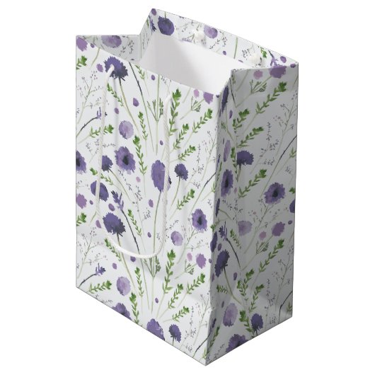 Elegant Paarse Waterverf Floral Pattern Medium Cadeauzakje (Voorkant Gekanteld)