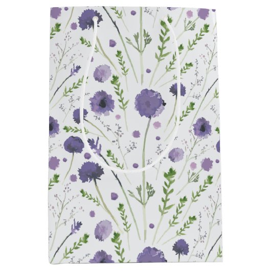 Elegant Paarse Waterverf Floral Pattern Medium Cadeauzakje (Voorkant)