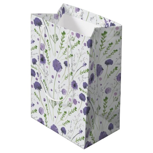 Elegant Paarse Waterverf Floral Pattern Medium Cadeauzakje (Achterkant Gekanteld)