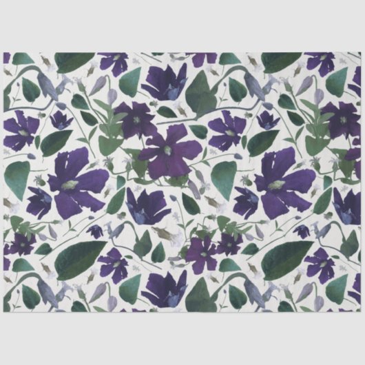 Elegant Paarse Waterverf Floral Pattern Tissuepapier (Voorkant)