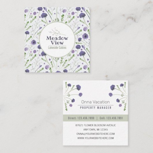 Elegant Paarse Waterverf Floral Pattern Vierkante Visitekaartje (Voorkant / Achterkant)
