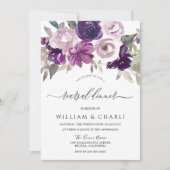 Elegant Paarse Waterverf Floral Rehearsal Dinner Kaart (Voorkant)