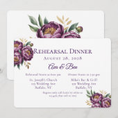 Elegant Paarse Waterverf Floral Rehearsal Dinner Kaart (Voorkant / Achterkant)