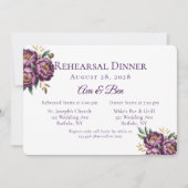 Elegant Paarse Waterverf Floral Rehearsal Dinner Kaart (Voorkant)