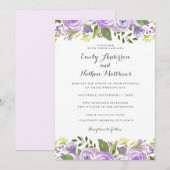 Elegant Paarse Waterverf Floral Roos Wedding Kaart (Voorkant / Achterkant)