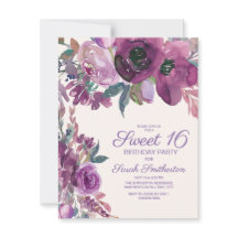 Elegant Paarse Waterverf Floral Sweet 16 Meisjes