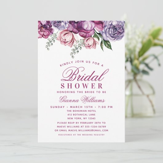 Elegant Paarse Waterverf Floral Vrijgezellenfeest Kaart (Staand voorkant)