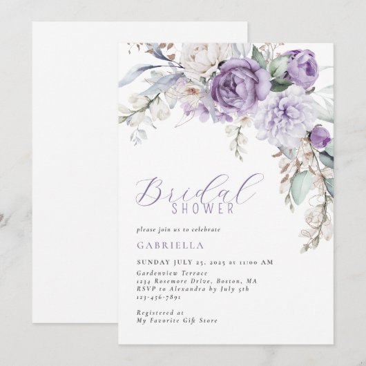 Elegant Paarse Waterverf Floral Vrijgezellenfeest Kaart (Voorkant / Achterkant)