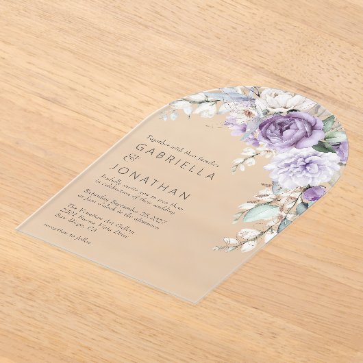 Elegant Paarse Waterverf Floral Wedding Acryl Uitnodigingen (Laagn)