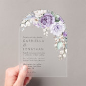 Elegant Paarse Waterverf Floral Wedding Acryl Uitnodigingen (Insitu (Draagbaar))
