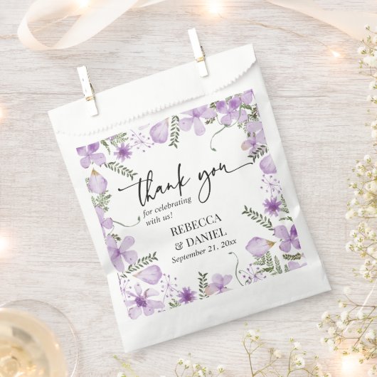 Elegant Paarse Waterverf Floral Wedding Bedankzakje (Geknipt)