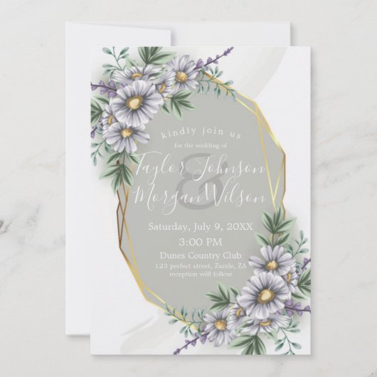 Elegant Paarse Waterverf Floral Wedding Invitatio Kaart (Voorkant)