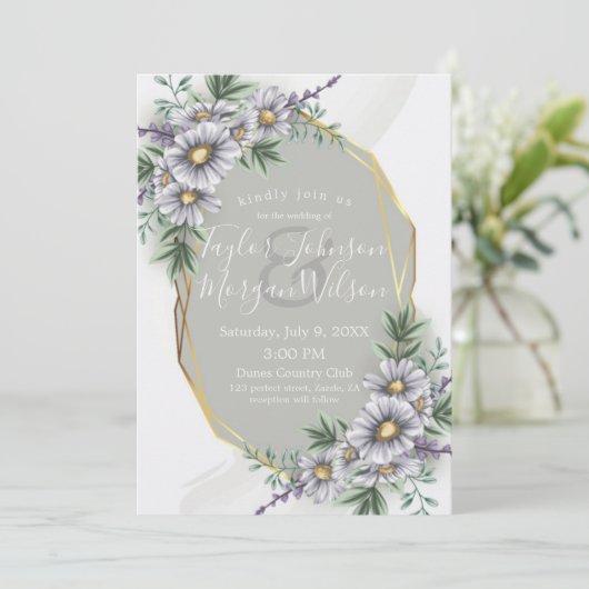 Elegant Paarse Waterverf Floral Wedding Invitatio Kaart (Staand voorkant)