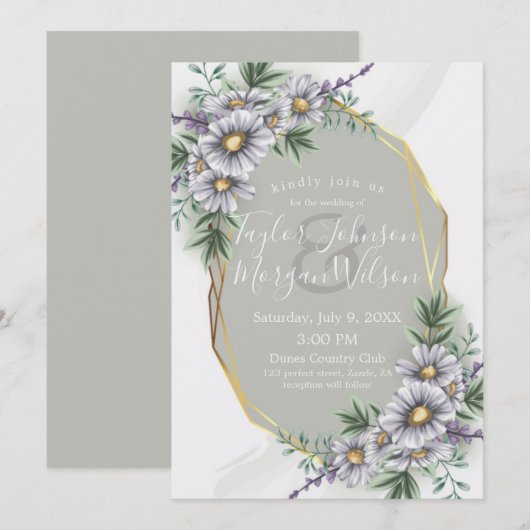 Elegant Paarse Waterverf Floral Wedding Invitatio Kaart (Voorkant / Achterkant)
