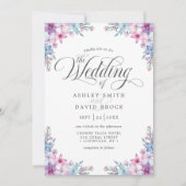 Elegant Paarse Waterverf Floral Wedding Kaart (Voorkant)