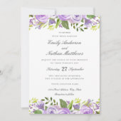 Elegant Paarse Waterverf Floral Wedding Kaart (Voorkant)