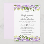 Elegant Paarse Waterverf Floral Wedding Kaart (Voorkant / Achterkant)