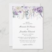 Elegant Paarse Waterverf Floral Wedding Kaart (Voorkant)