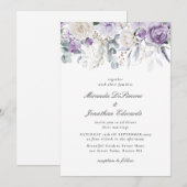 Elegant Paarse Waterverf Floral Wedding Kaart (Voorkant / Achterkant)