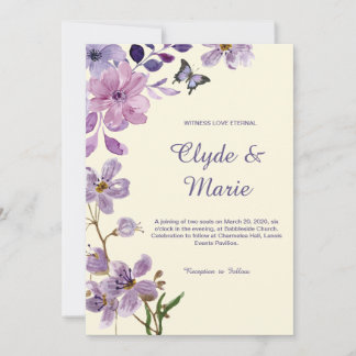 Elegant Paarse Waterverf Floral Wedding Kaart
