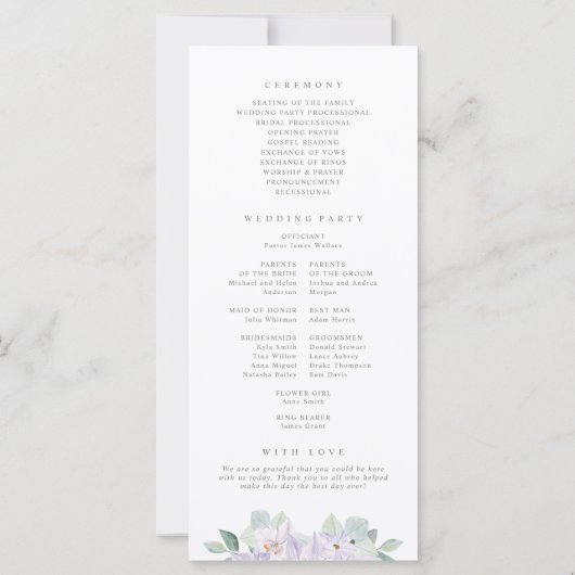 Elegant Paarse Waterverf Floral Wedding Programs (Achterkant)