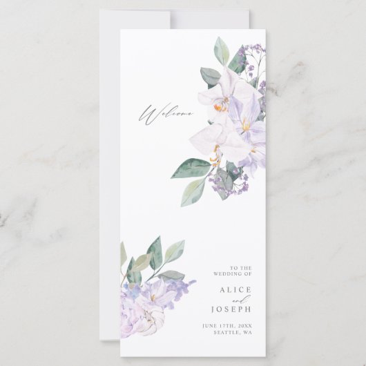 Elegant Paarse Waterverf Floral Wedding Programs (Voorkant)