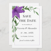 Elegant Paarse Waterverf Floral Wedding Save The Date (Voorkant / Achterkant)