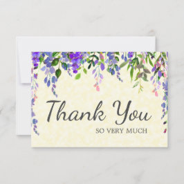 Elegant Paarse Waterverf Floral Yellow Dank u wel Bedankkaart