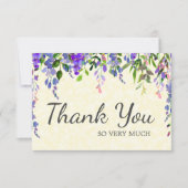 Elegant Paarse Waterverf Floral Yellow Dank u wel Bedankkaart (Voorkant)