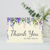 Elegant Paarse Waterverf Floral Yellow Dank u wel Bedankkaart (Staand voorkant)