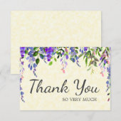 Elegant Paarse Waterverf Floral Yellow Dank u wel Bedankkaart (Voorkant / Achterkant)