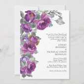 Elegant Paarse Waterverf Flowers Formele bruiloft Kaart (Voorkant)