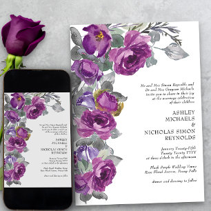 Elegant Paarse Waterverf Flowers Formele bruiloft Kaart