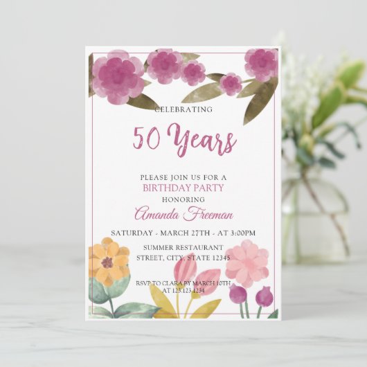 Elegant Paarse Waterverf Flowers Moeder Birthday Kaart (Staand voorkant)