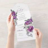 Elegant Paarse Waterverf Flowers Wedding All In One Uitnodiging (Afscheurbaar)