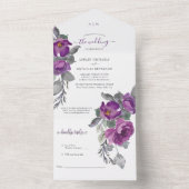 Elegant Paarse Waterverf Flowers Wedding All In One Uitnodiging (Binnen)